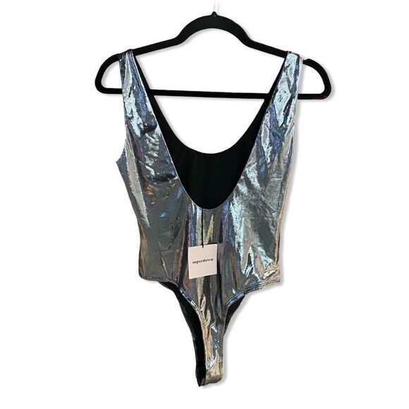 NWT superdown nadia bodysuit silver metallic top blouse Revolve S - Picture 7 of 8